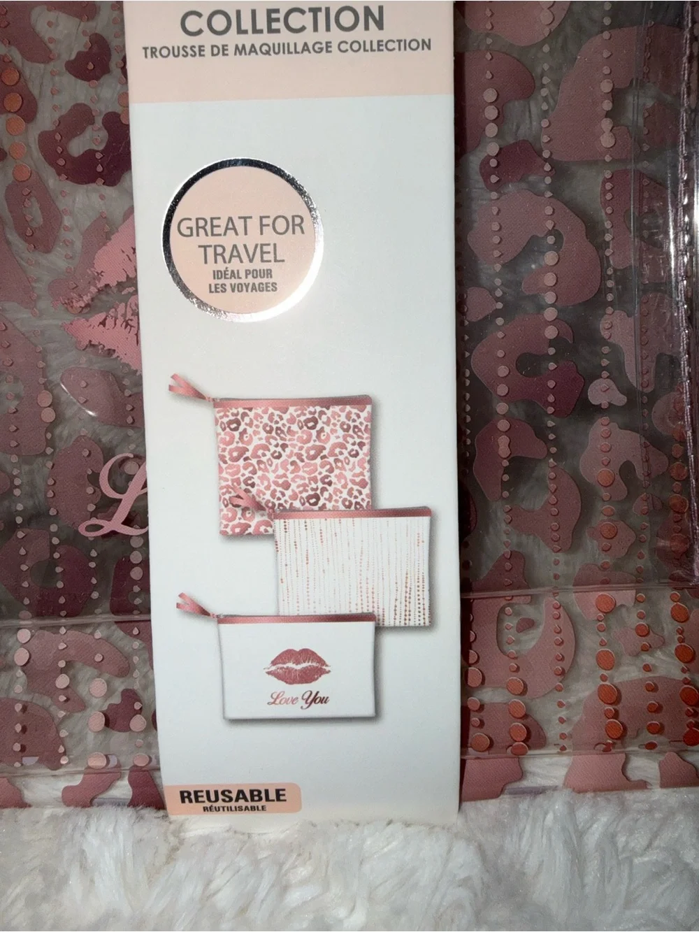 3pc cosmetic bag collection. Three sizes with zippers, plastic easy to clean.